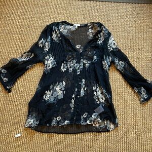 Joie black floral silk peasant blouse